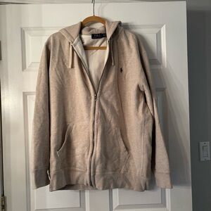 Ralph Lauren Men's Light Beige Oatmeal Double Knit Zip-Up Hoodie